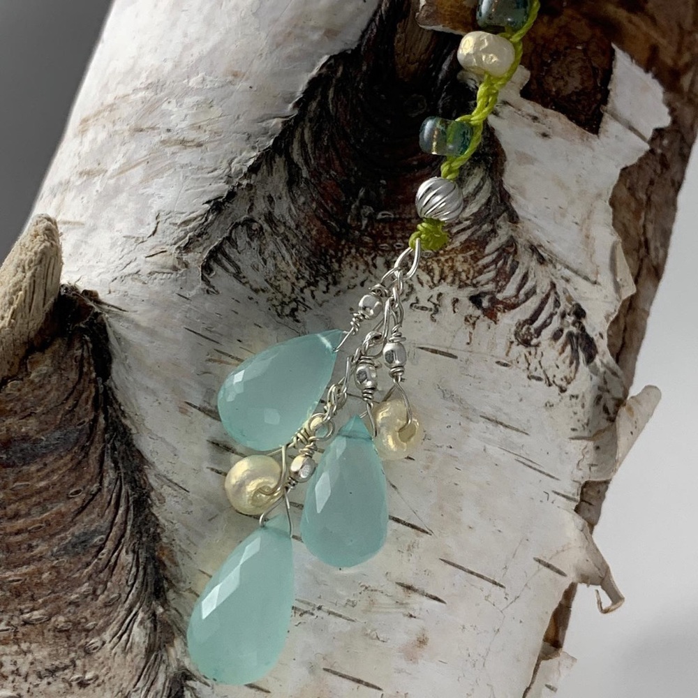 Boho Crochet Necklace w Chalcedony Drops SS
